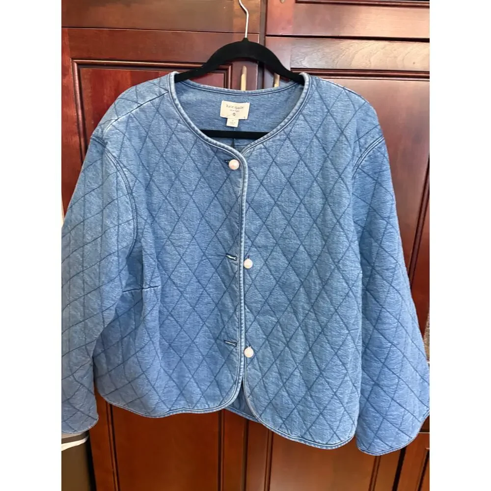 Kate Spade x Target Quilted Denim Jacket w Pearl Buttons Size 1X NWT - Picture 2 of 14